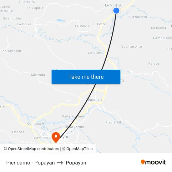 Piendamo - Popayan to Popayán map