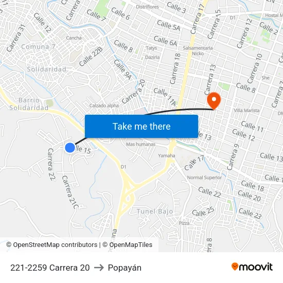 221-2259 Carrera 20 to Popayán map