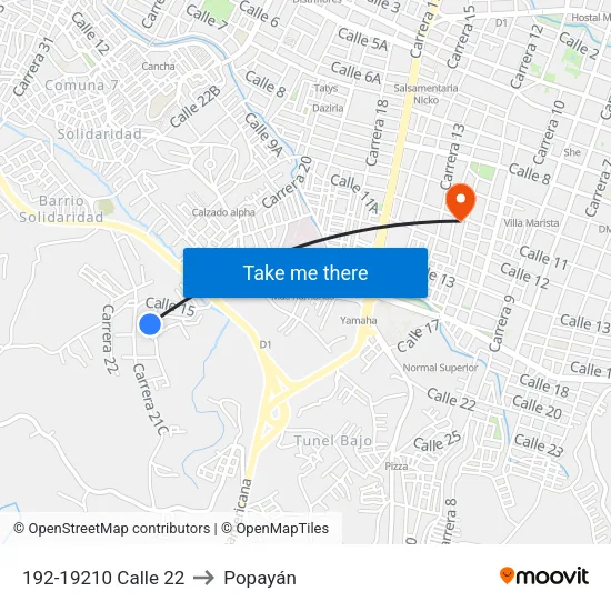 192-19210 Calle 22 to Popayán map