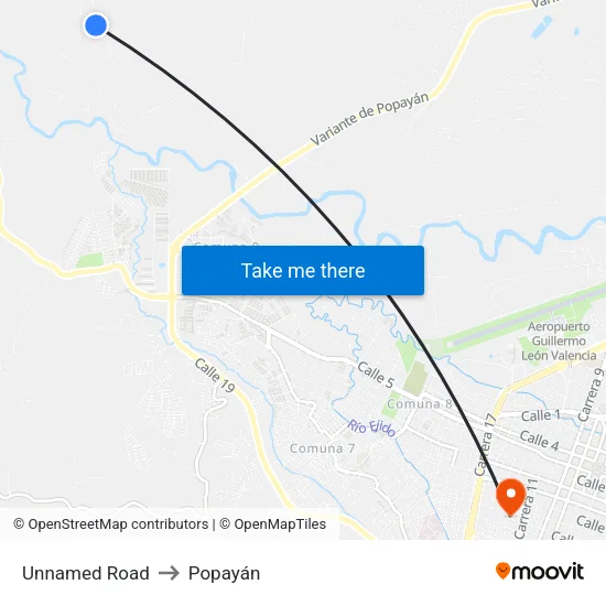 Unnamed Road to Popayán map