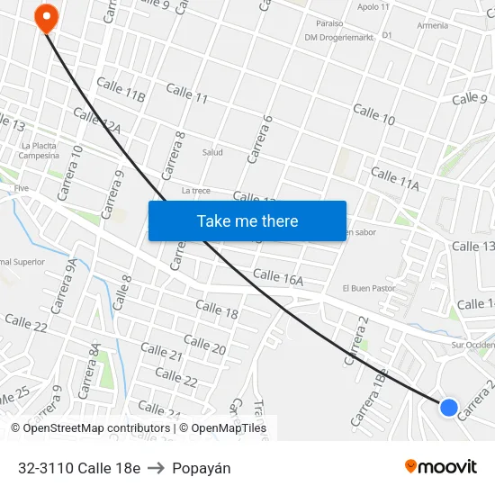 32-3110 Calle 18e to Popayán map
