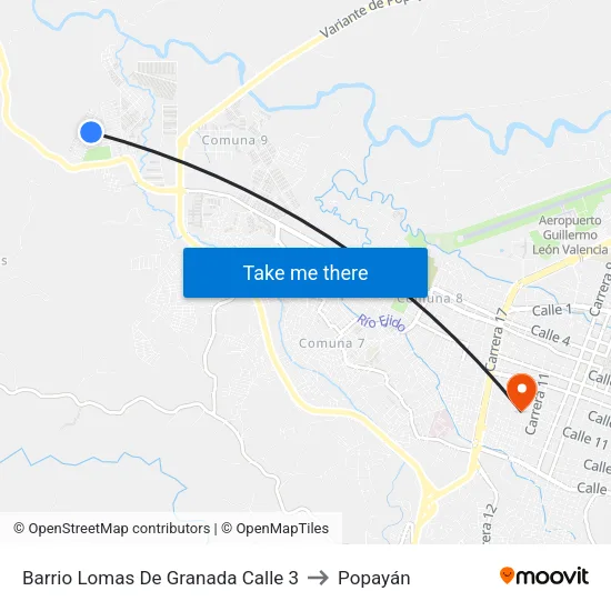 Barrio Lomas De Granada Calle 3 to Popayán map