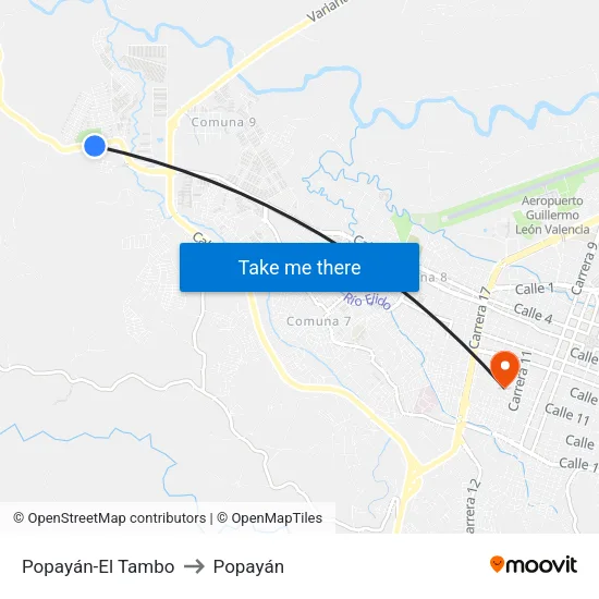 Popayán-El Tambo to Popayán map