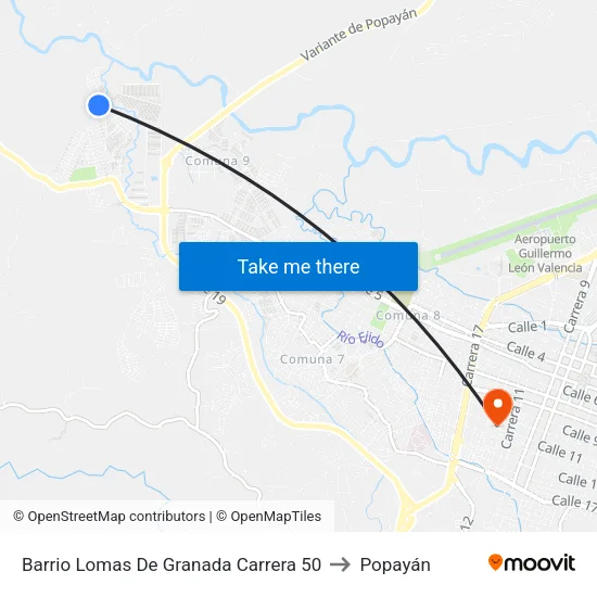 Barrio Lomas De Granada Carrera 50 to Popayán map