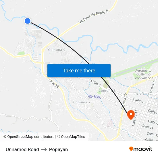 Unnamed Road to Popayán map