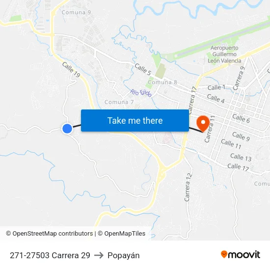 271-27503 Carrera 29 to Popayán map