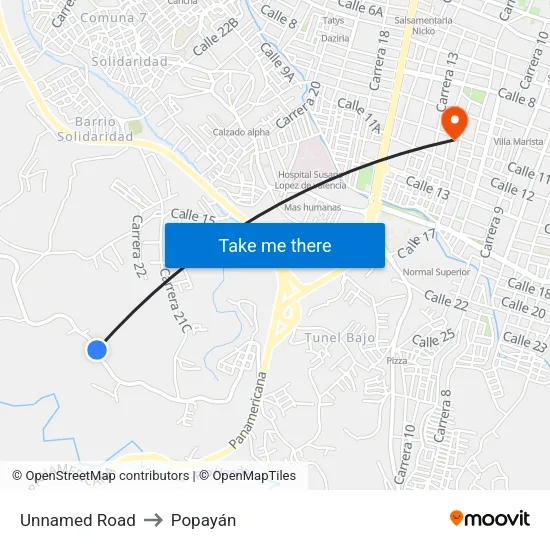 Unnamed Road to Popayán map