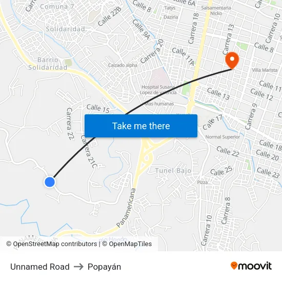 Unnamed Road to Popayán map