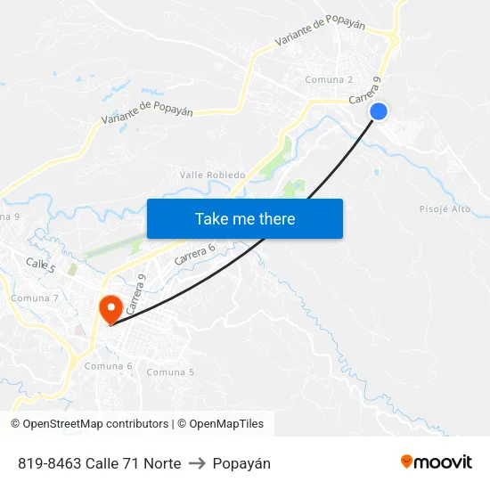 819-8463 Calle 71 Norte to Popayán map