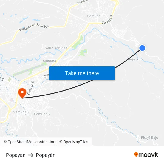 Popayan to Popayán map