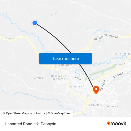 Unnamed Road to Popayán map