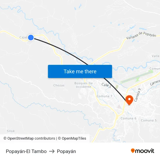 Popayán-El Tambo to Popayán map