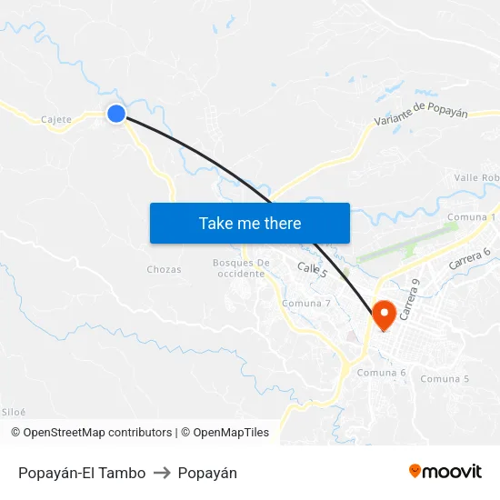 Popayán-El Tambo to Popayán map