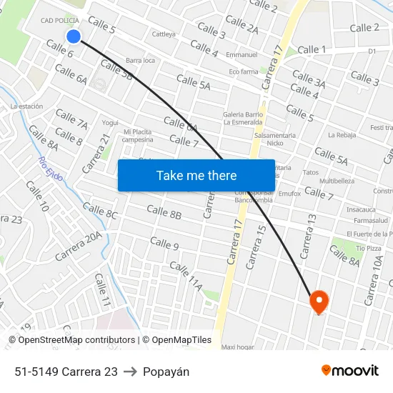 51-5149 Carrera 23 to Popayán map