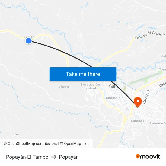 Popayán-El Tambo to Popayán map
