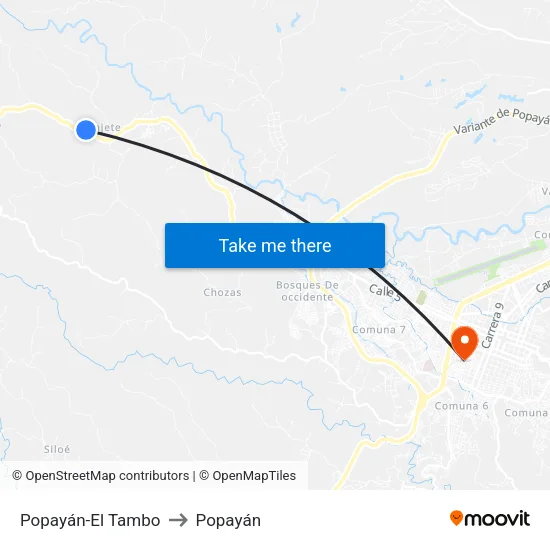 Popayán-El Tambo to Popayán map