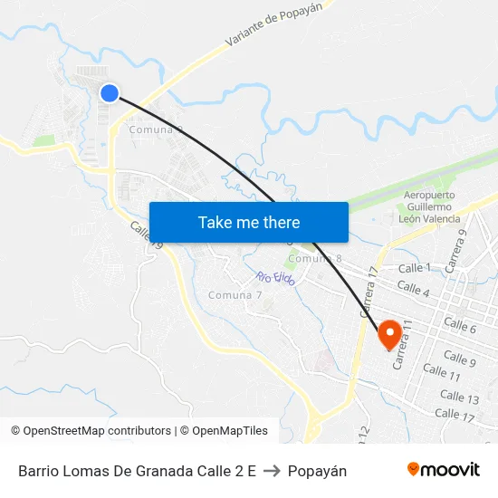 Barrio Lomas De Granada Calle 2 E to Popayán map