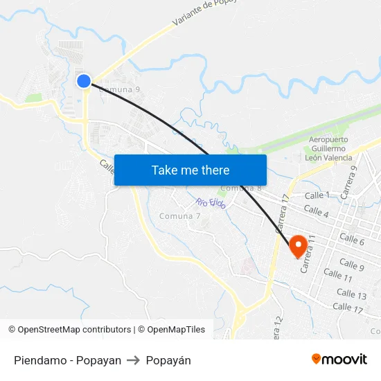 Piendamo - Popayan to Popayán map