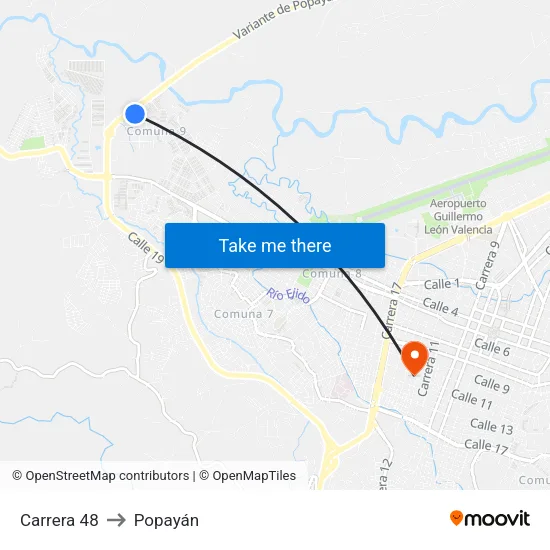Carrera 48 to Popayán map