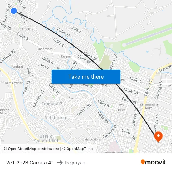 2c1-2c23 Carrera 41 to Popayán map