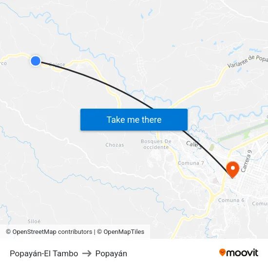 Popayán-El Tambo to Popayán map
