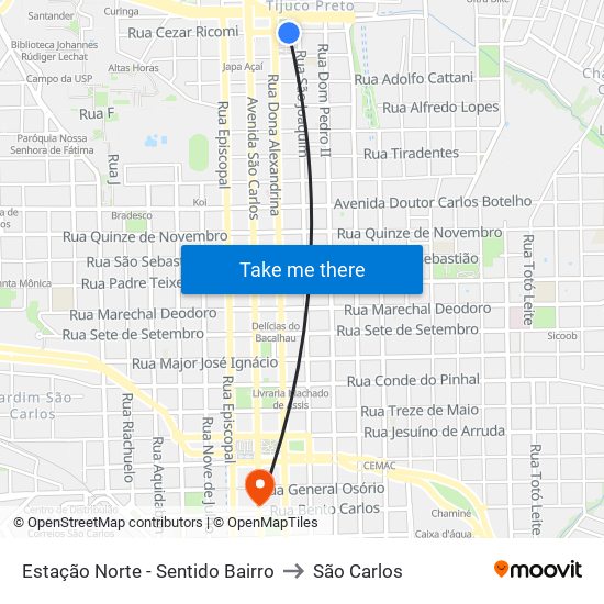 Estação Norte - Sentido Bairro to São Carlos map