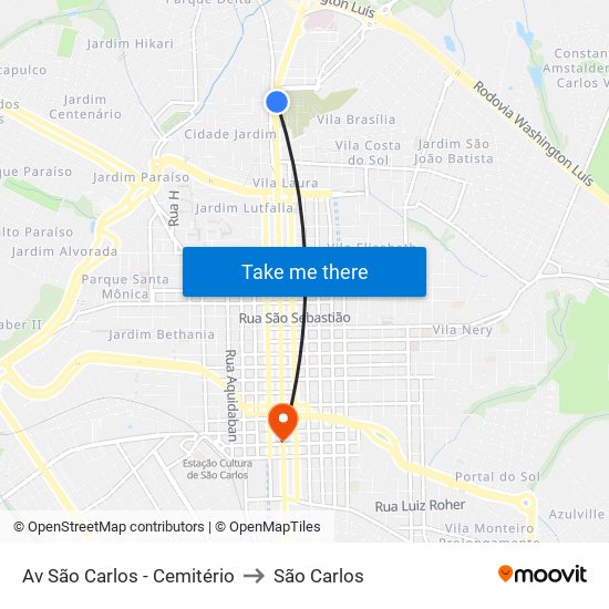 Av São Carlos - Cemitério to São Carlos map