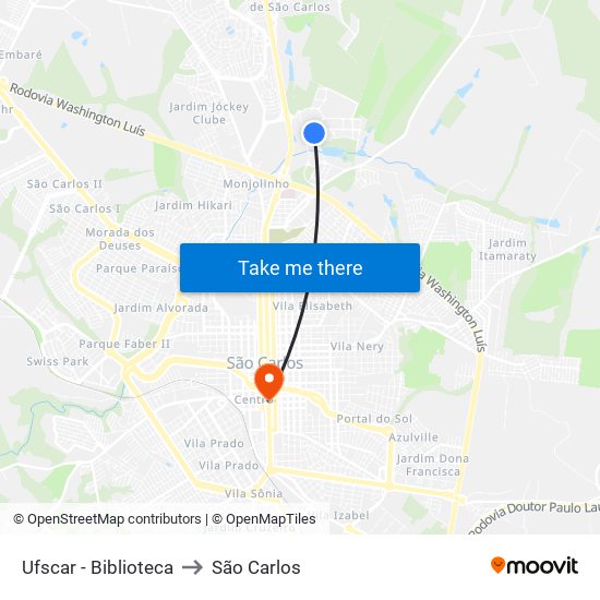 Ufscar - Biblioteca to São Carlos map