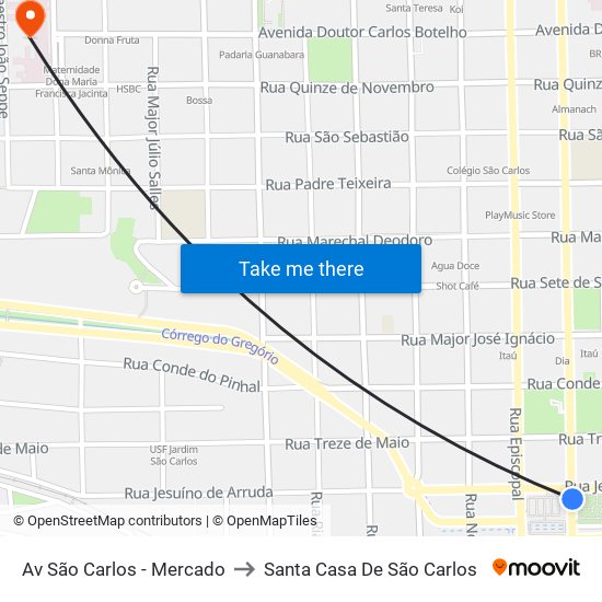 Av São Carlos - Mercado to Santa Casa De São Carlos map