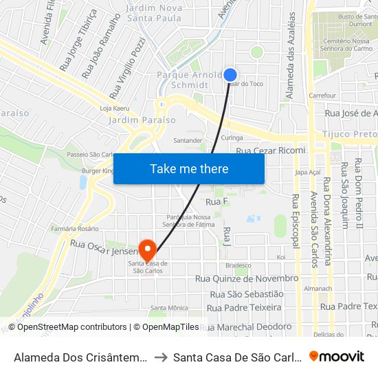 Alameda Dos Crisântemos to Santa Casa De São Carlos map