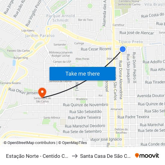 Estação Norte - Centido Centro to Santa Casa De São Carlos map