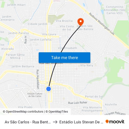 Av São Carlos - Rua Bento Carlos to Estádio Luís Stevan De Siqueira map