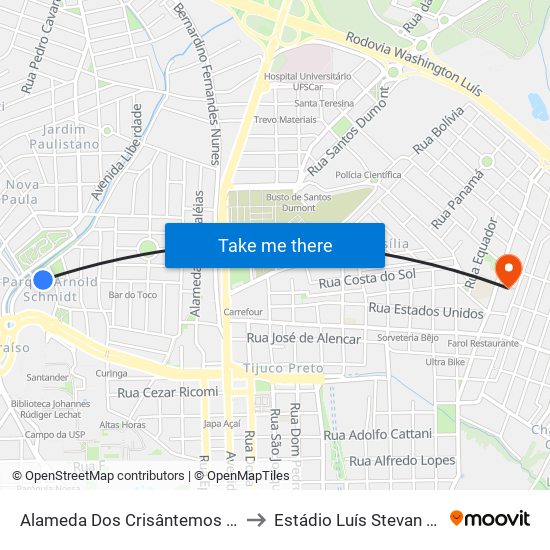 Alameda Dos Crisântemos - Kartódromo to Estádio Luís Stevan De Siqueira map