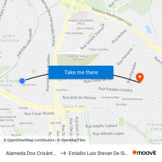 Alameda Dos Crisântemos to Estádio Luís Stevan De Siqueira map