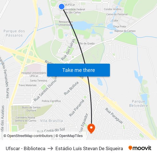 Ufscar - Biblioteca to Estádio Luís Stevan De Siqueira map