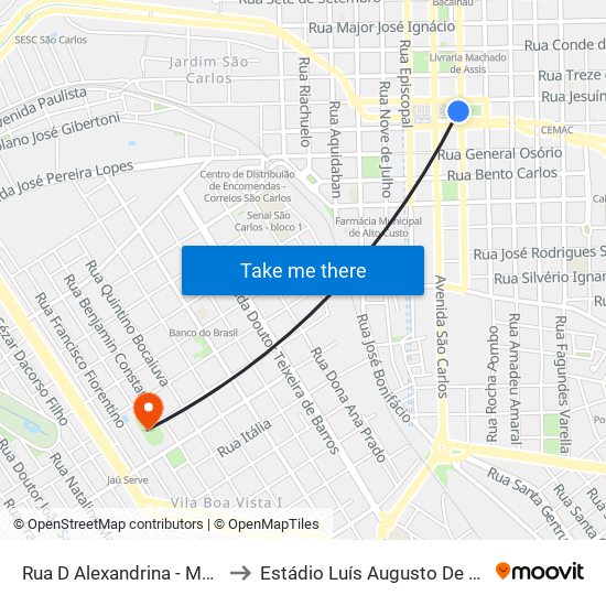 Rua D Alexandrina - Mercado to Estádio Luís Augusto De Oliveira map