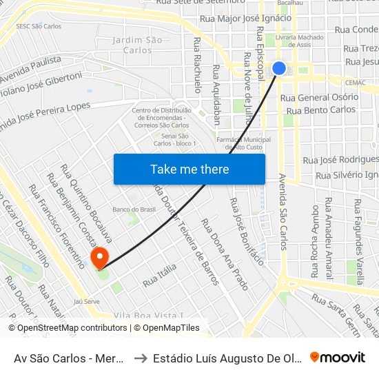 Av São Carlos - Mercado to Estádio Luís Augusto De Oliveira map