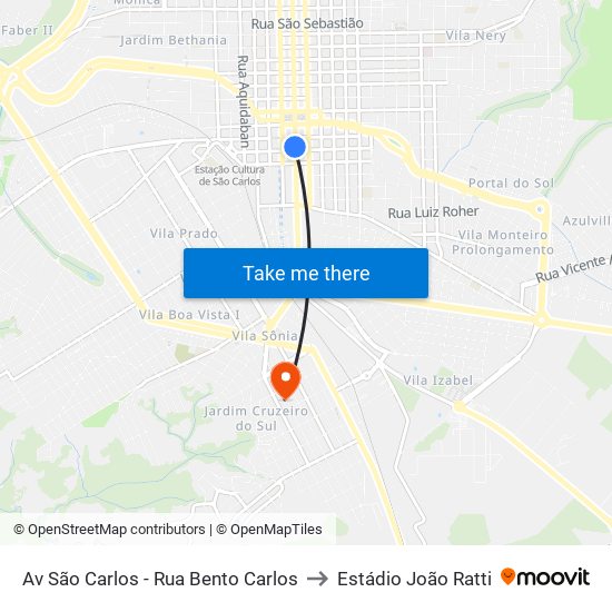 Av São Carlos - Rua Bento Carlos to Estádio João Ratti map