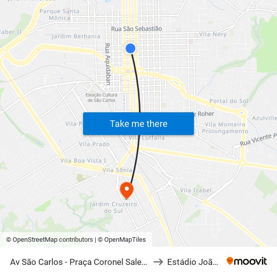 Av São Carlos - Praça Coronel Sales (Pombos) to Estádio João Ratti map