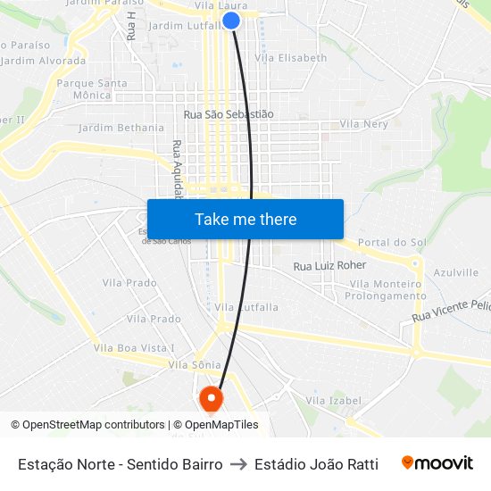 Estação Norte - Sentido Bairro to Estádio João Ratti map