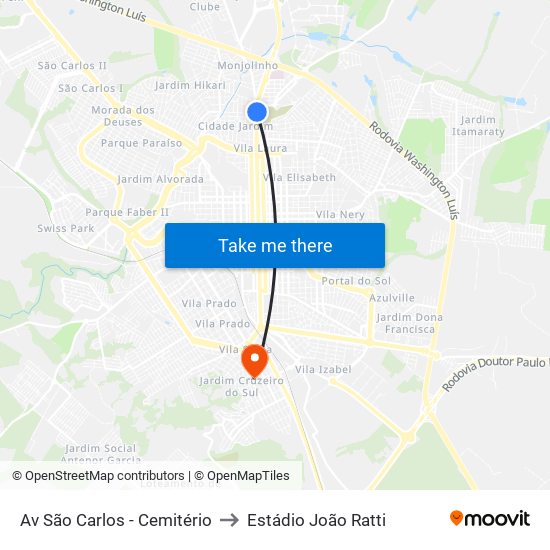 Av São Carlos - Cemitério to Estádio João Ratti map