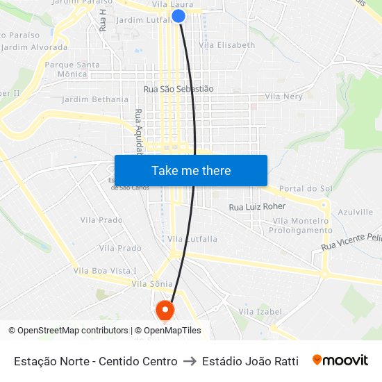 Estação Norte - Centido Centro to Estádio João Ratti map