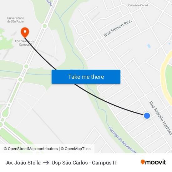 Av. João Stella to Usp São Carlos - Campus II map