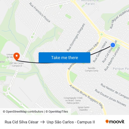Rua Cid Silva César to Usp São Carlos - Campus II map