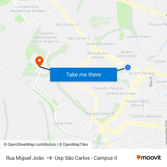 Rua Miguel João to Usp São Carlos - Campus II map