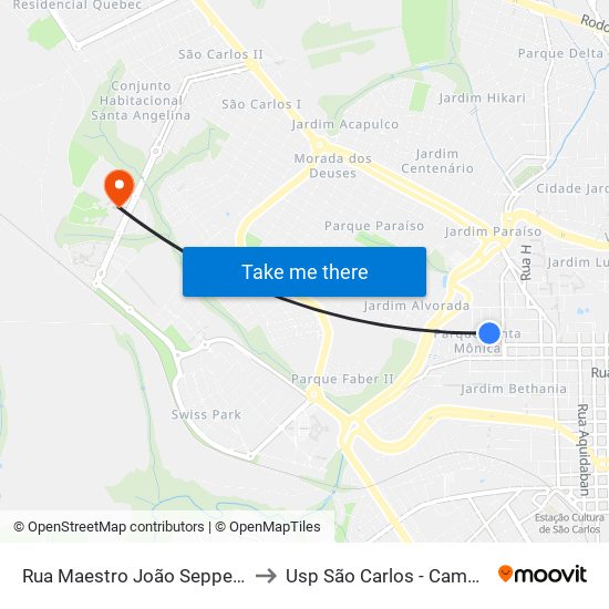 Rua Maestro João Seppe - Cid to Usp São Carlos - Campus II map