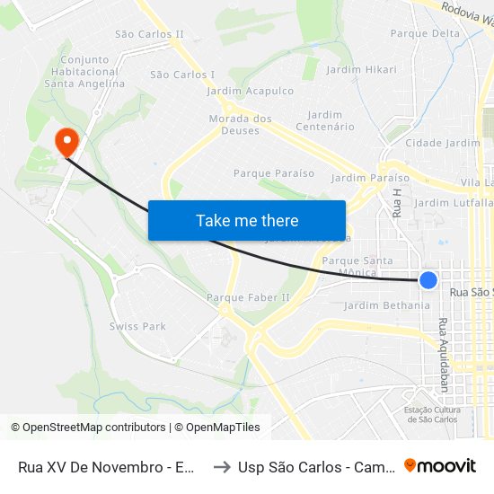 Rua XV De Novembro - Embrapa to Usp São Carlos - Campus II map