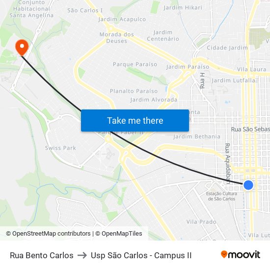 Rua Bento Carlos to Usp São Carlos - Campus II map