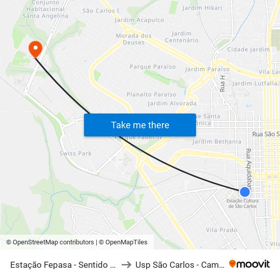 Estação Fepasa - Sentido Centro to Usp São Carlos - Campus II map