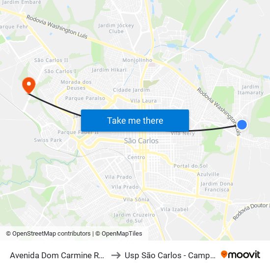 Avenida Dom Carmine Rocco to Usp São Carlos - Campus II map
